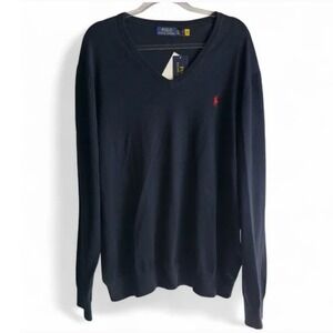 Polo Ralph Lauren‎ Mens XXL Navy Blue V-Neck Pullover Red Pony NWT